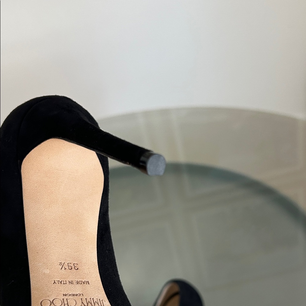 Jimmy Choo Black Suede Pumps with Gold Accent Straps - Picture 5 of 5